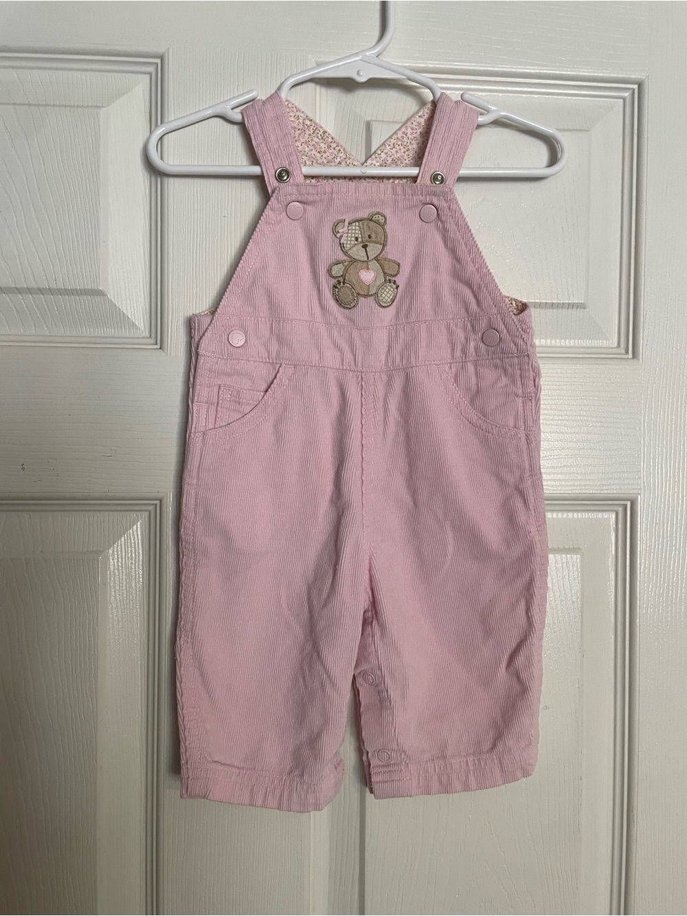 Vintage Carters 0-3 Months Pink Teddy Embroidered Corduroy Overalls EUC